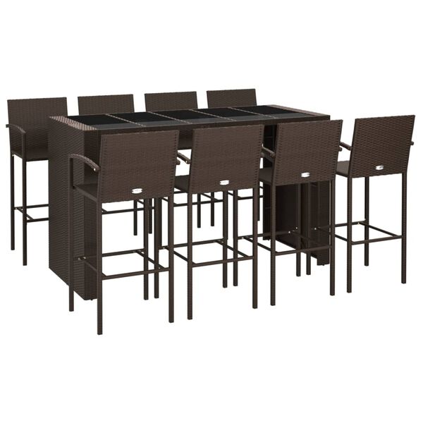 vidaXL Garden Bar Set Brown PE rattan, powder-coated steel, tempered glass