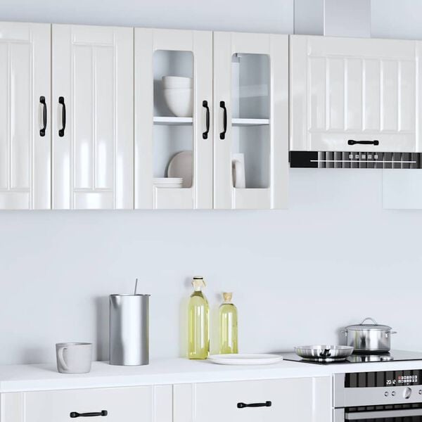 vidaXL Kitchen Wall Cabinet High gloss white Engineered wood and glass