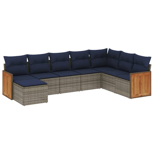 vidaXL 8 Piece Patio Sofa Set with Cushions Gray Poly Rattan