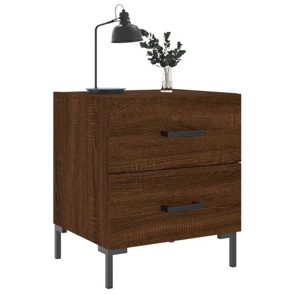 vidaXL Bedside Cabinet Set of 2 Brown oak Engineered wood, Iron