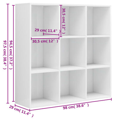 vidaXL Book Cabinet High Gloss White 38.6"x11.4"x38.4" Engineered Wood