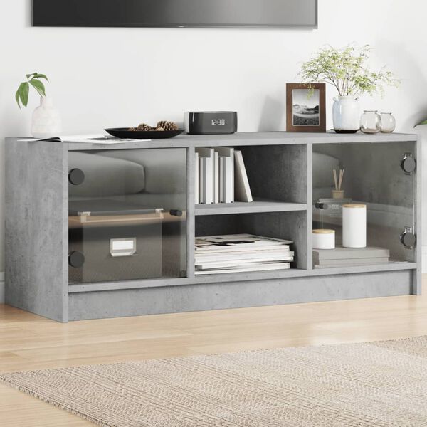 vidaXL TV Cabinet Concrete gray Engineered wood, glass Medium TV Cabinet