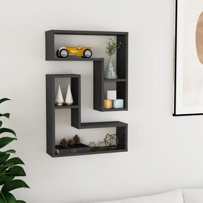 vidaXL Wall Shelves 2 pcs High Gloss Gray 19.7"x5.9"x19.7" Engineered Wood