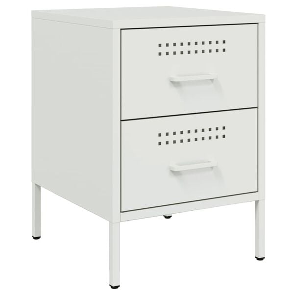 vidaXL Bedside Cabinet White Steel Medium Bedside Cabinet Rectangular