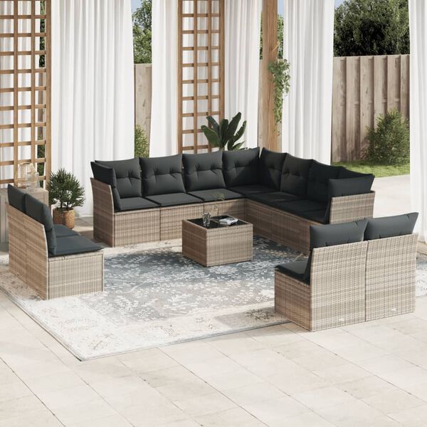 vidaXL Garden Sofa Set Light Grey PE rattan Large Modular