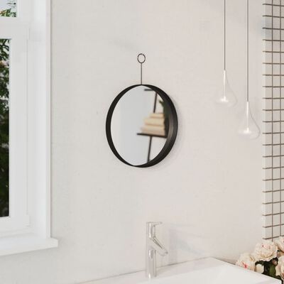 vidaXL Hanging Mirror with Hook Black 11.8"