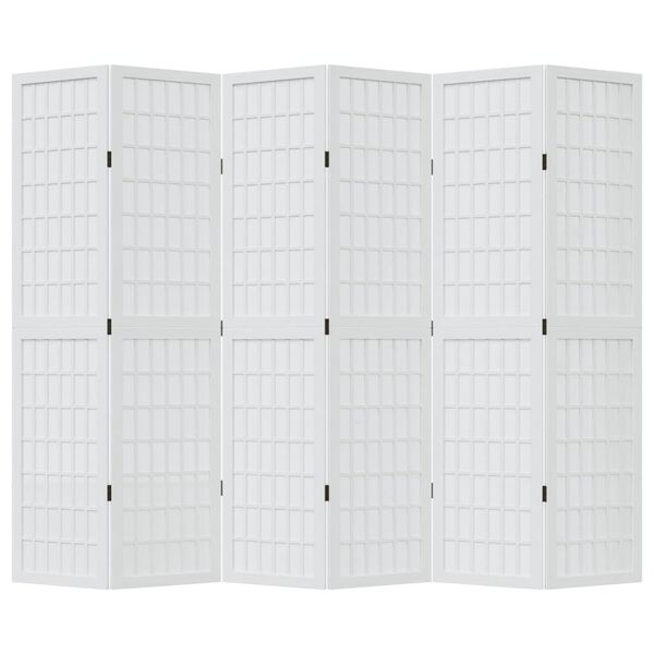 vidaXL Room Divider 6 Panels White Solid Wood Paulownia