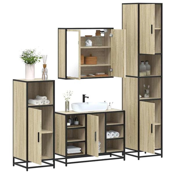 vidaXL Bathroom Furniture Set Sonoma Oak Engineered Wood, Metal Large