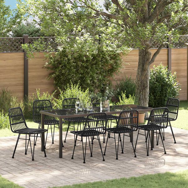 vidaXL Garden Dining Set 9 pcs Black Powder-Coated Steel