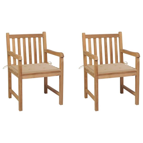vidaXL Garden Chair Set of 2 Beige Teak Wood Medium Durable