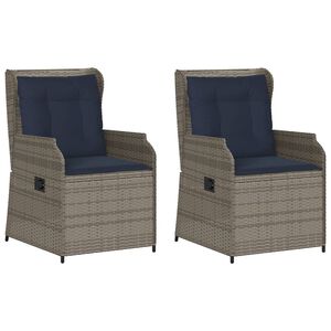 vidaXL Reclining Patio Chair Set of 2 Gray PE Rattan Medium
