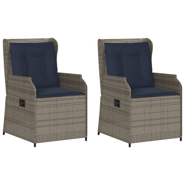 vidaXL Reclining Patio Chair Set of 2 Gray PE Rattan Medium