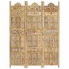 vidaXL Hand carved 3-Panel Room Divider 47.2"x65" Solid Mango Wood