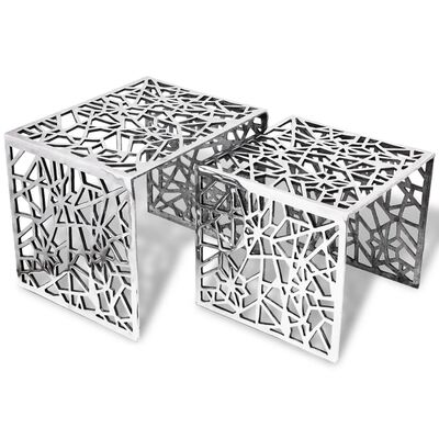 vidaXL Two Piece Side Tables Square Aluminum Silver