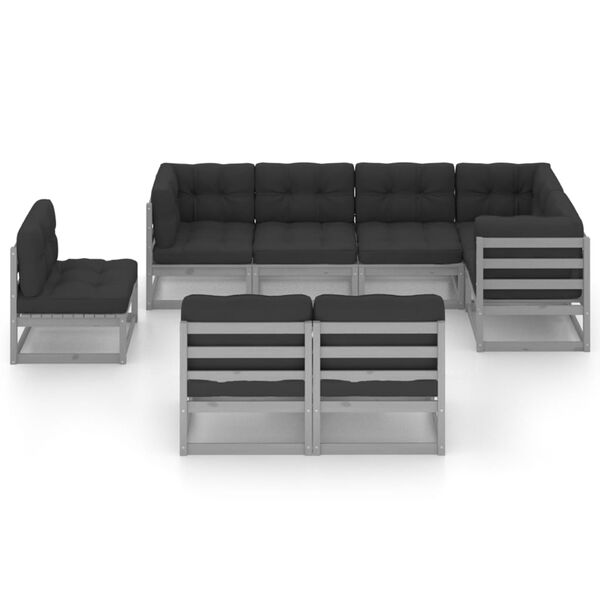 vidaXL Garden Lounge Set Grey Solid pine wood, fabric (100% polyester)