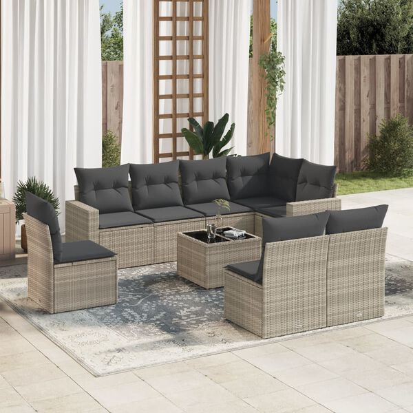 vidaXL Garden Sofa Set Light grey PE rattan 9 Piece Set Modular