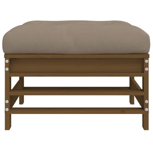 vidaXL Garden Footstool Honey Brown, Taupe Solid Pine Wood, Oxford Fabric