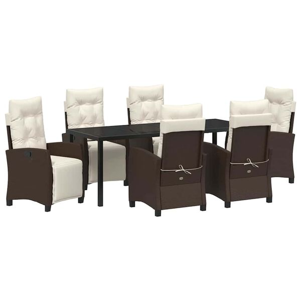 vidaXL Garden Dining Set with Cushion 7 pcs Brown Poly Rattan