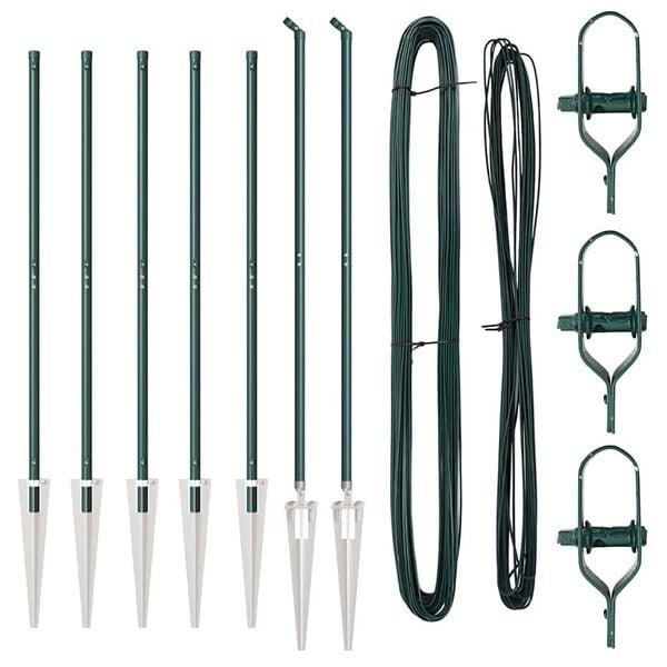 vidaXL Fence Posts Manual 7 pcs Green Ø32mm 170 cm Galvanized steel