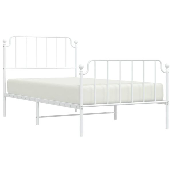 vidaXL Bed Frame White Powder-Coated Steel Twin Bed Frame Rectangular