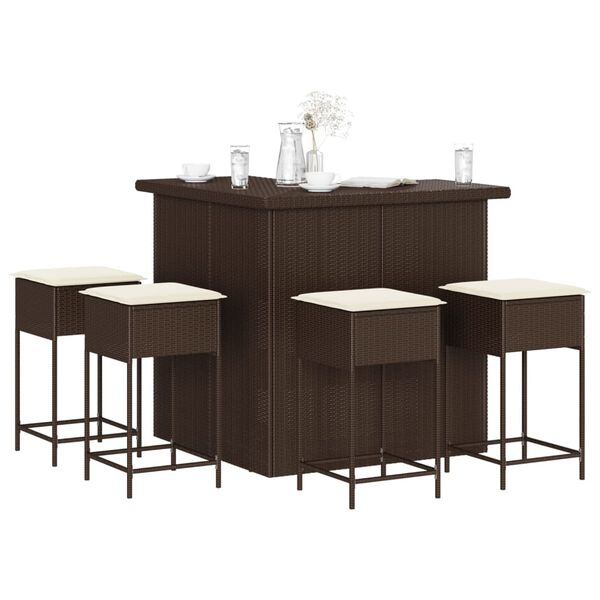 vidaXL Garden Bar Set Brown, Cream White PE Rattan, Steel, Polyester, Foam