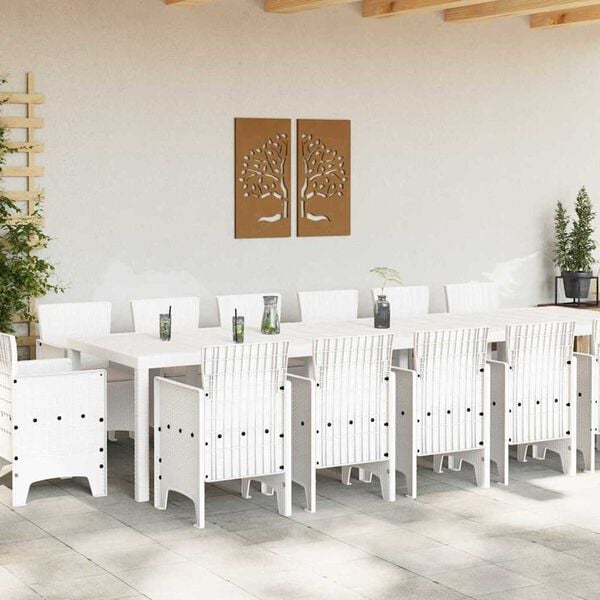 vidaXL Garden Dining Set 15 pcs White Polt rattan