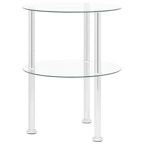 vidaXL Side Table Transparent Tempered glass, Stainless steel Medium