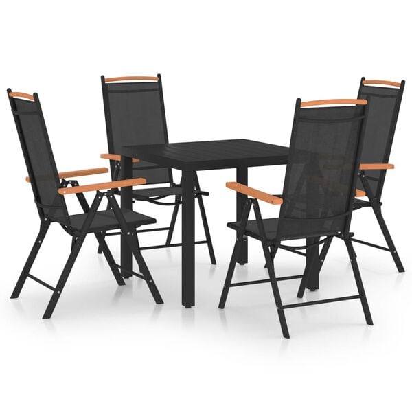 vidaXL Dining Set Black Powder-Coated Aluminum, Textilene, WPC Medium
