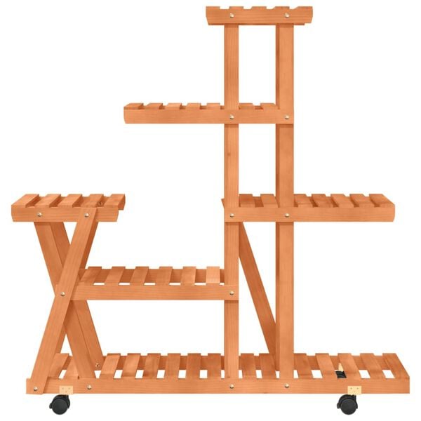 vidaXL Flower Stand With Wheels Wood Solid Fir Wood Tall