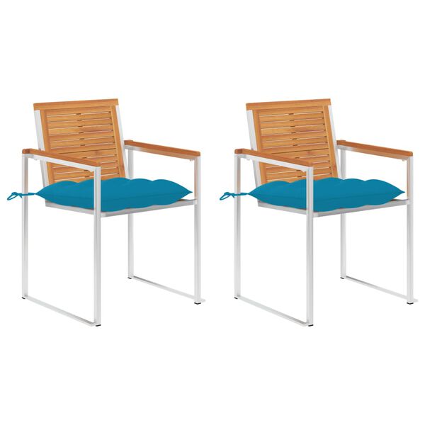 vidaXL Patio Chairs with Cushions 2 pcs Solid Acacia Wood and Steel