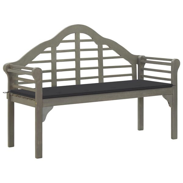 vidaXL Patio Queen Bench with Cushion 53.1" Solid Acacia Wood Gray