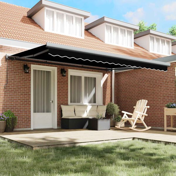 vidaXL Retractable Awning Manual Black 13.12 x 9.84 ft Canvas