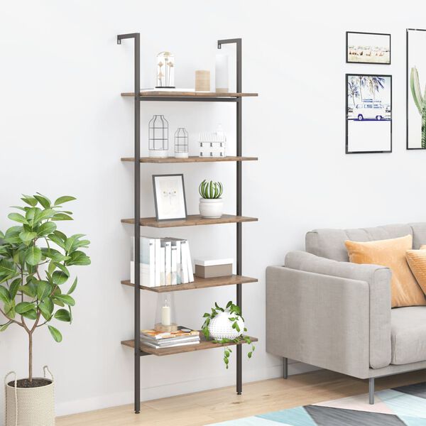 vidaXL Leaning Shelf Dark Brown and Black Engineered Wood, Steel Medium