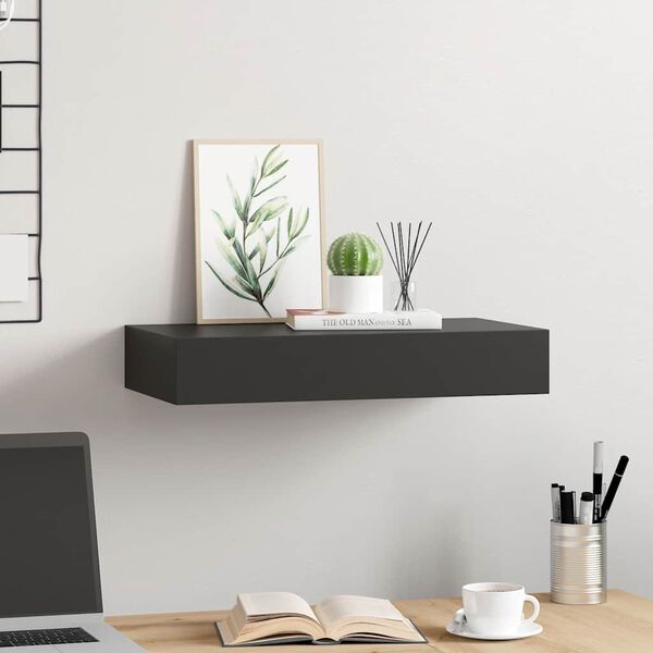 vidaXL Wall Mounted Shelf Black MDF with paint Medium Wall Mounted Shelf