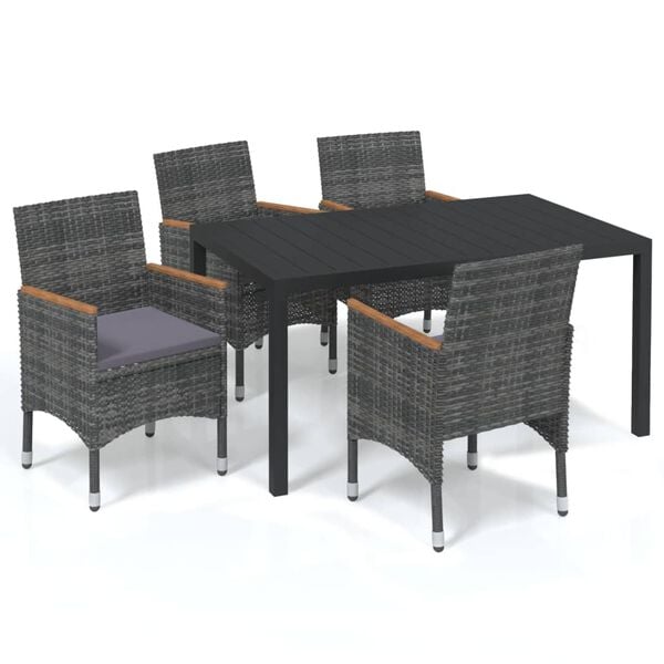 vidaXL Dining Set Grey PE Rattan Medium Durable 5 Piece Dining Set