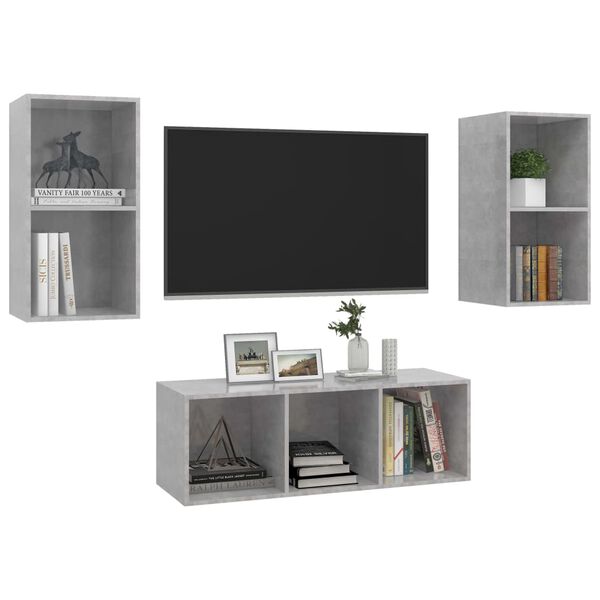 vidaXL TV Cabinet Set Concrete Grey Engineered Wood Medium