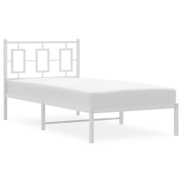 vidaXL Bed Frame White Steel Single Bed Frame Rectangular Modern