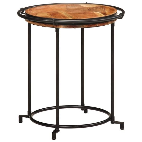 vidaXL Side Table Set Brown and Black Solid acacia wood, iron Large