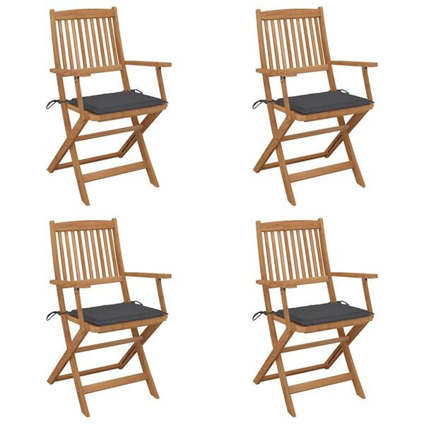 vidaXL Garden Chair Set of 4 Natural wood, Anthracite cushion