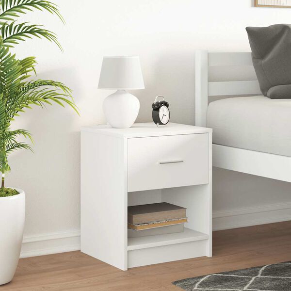 vidaXL Bedside Cabinet White Engineered wood Medium Bedside Cabinet