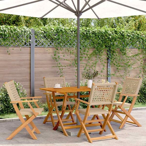 vidaXL Folding Patio Chairs 4 pcs Beige Poly Rattan and Solid Wood
