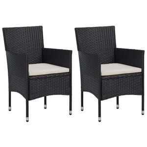 vidaXL Garden Dining Chair Set of 2 Black Poly rattan, powder-coated steel