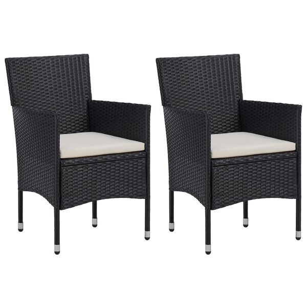 vidaXL Garden Dining Chair Set of 2 Black Poly rattan, powder-coated steel