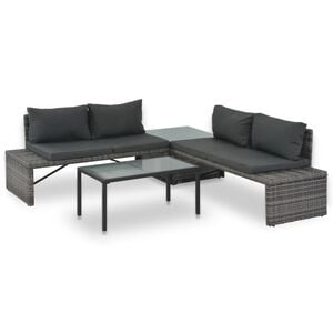 vidaXL Sofa Set Grey PE rattan, Powder-coated steel, Glass Medium