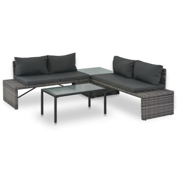 vidaXL Sofa Set Grey PE rattan, Powder-coated steel, Glass Medium