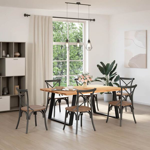 vidaXL Dining Table Light Brown Solid oak wood, powder-coated steel Large