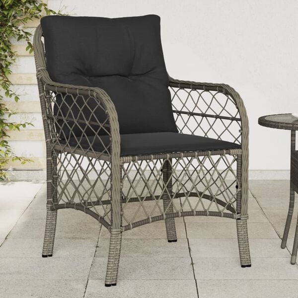 vidaXL Garden Chair Set of 2 Grey PE rattan, powder-coated steel