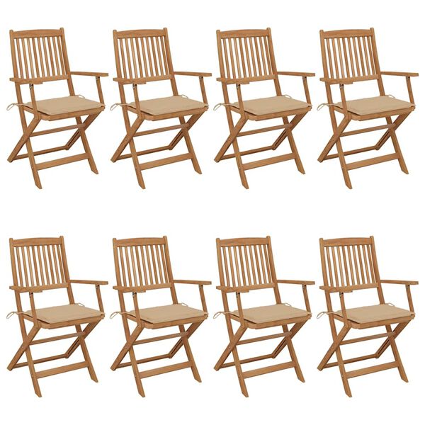 vidaXL Garden Chair Set of 8 Beige, Natural Wood