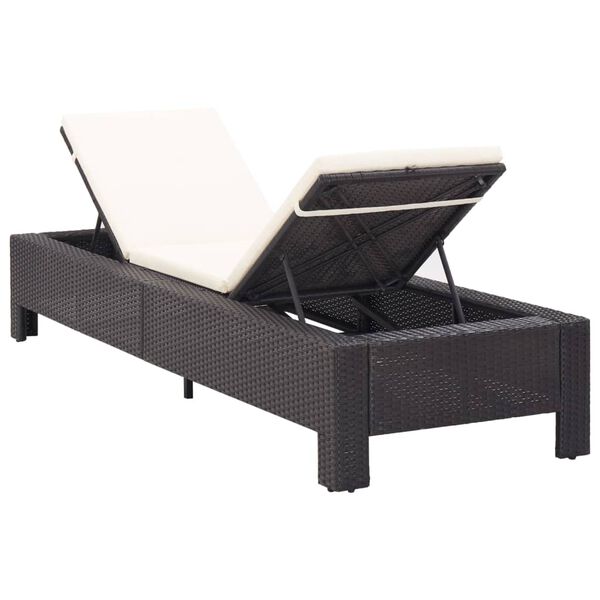 vidaXL Sunbed Black rattan, cream white cushion