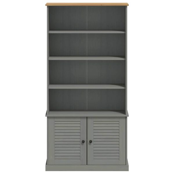vidaXL Bookcase Grey Solid pine wood, engineered wood, metal Tall